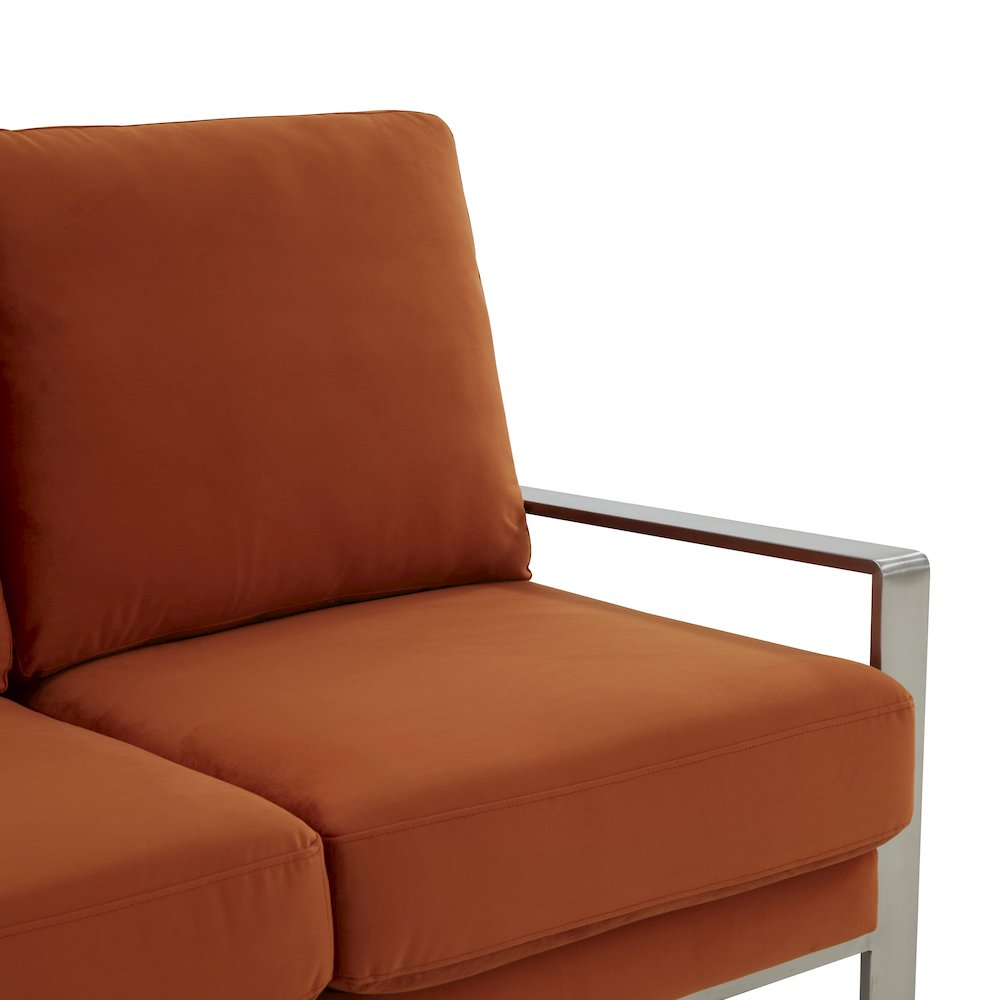 Jefferson Contemporary Modern Design Velvet Sofa With Silver Frame. Picture 6