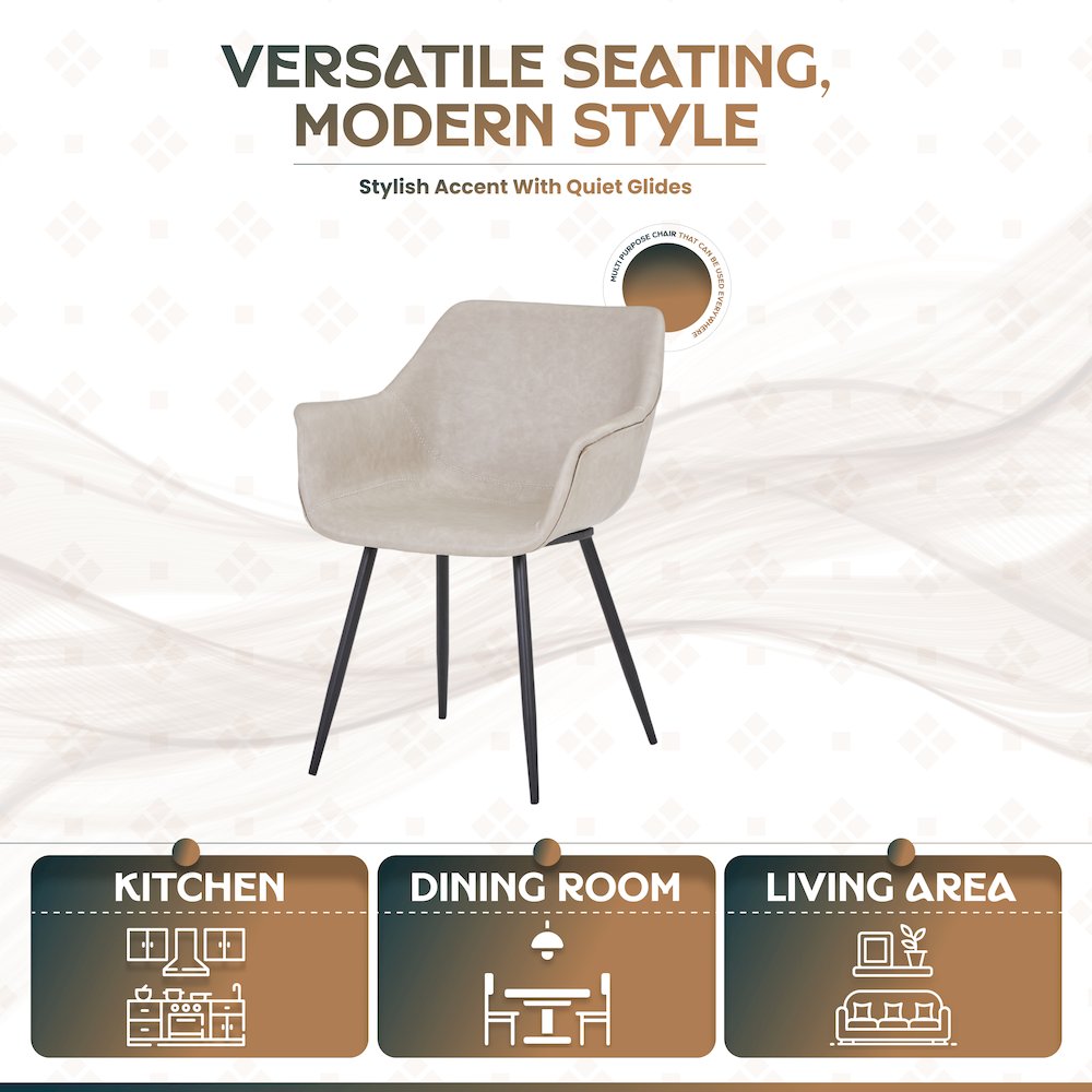 Markley Modern Leather Dining Arm Chair With Metal Legs. Picture 7