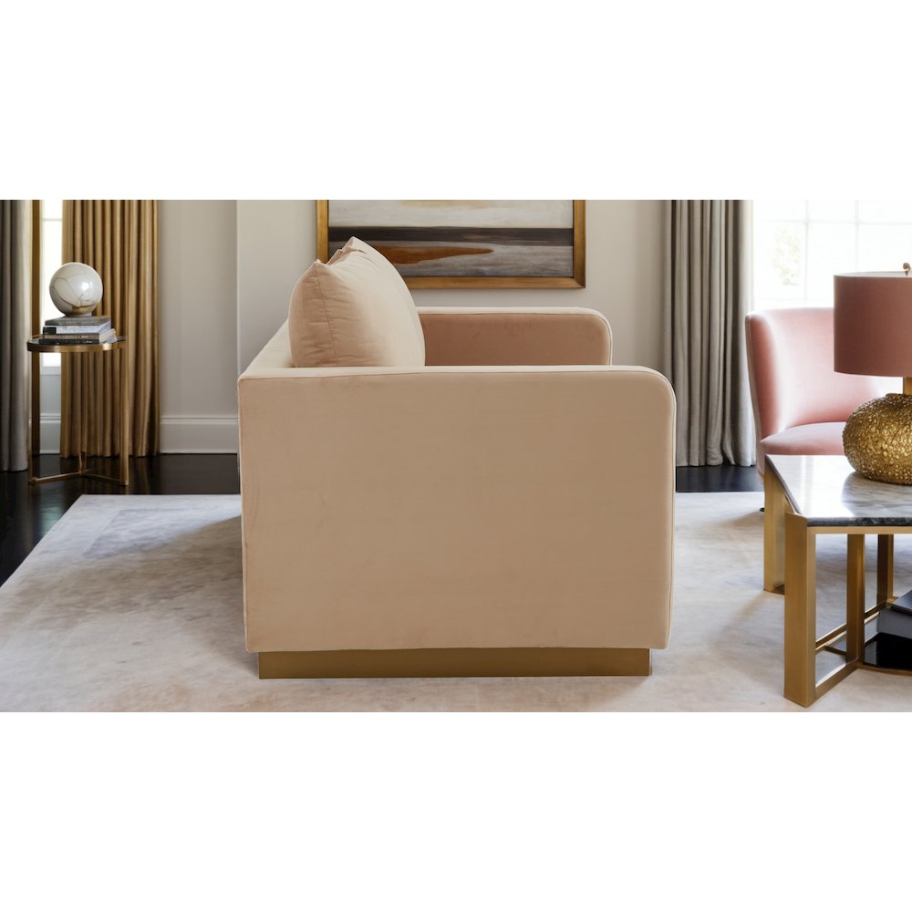 Nervo Modern Mid-Century Upholstered Velvet Loveseat with Gold Frame. Picture 25