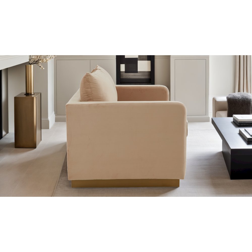 Nervo Modern Mid-Century Upholstered Velvet Loveseat with Gold Frame. Picture 18