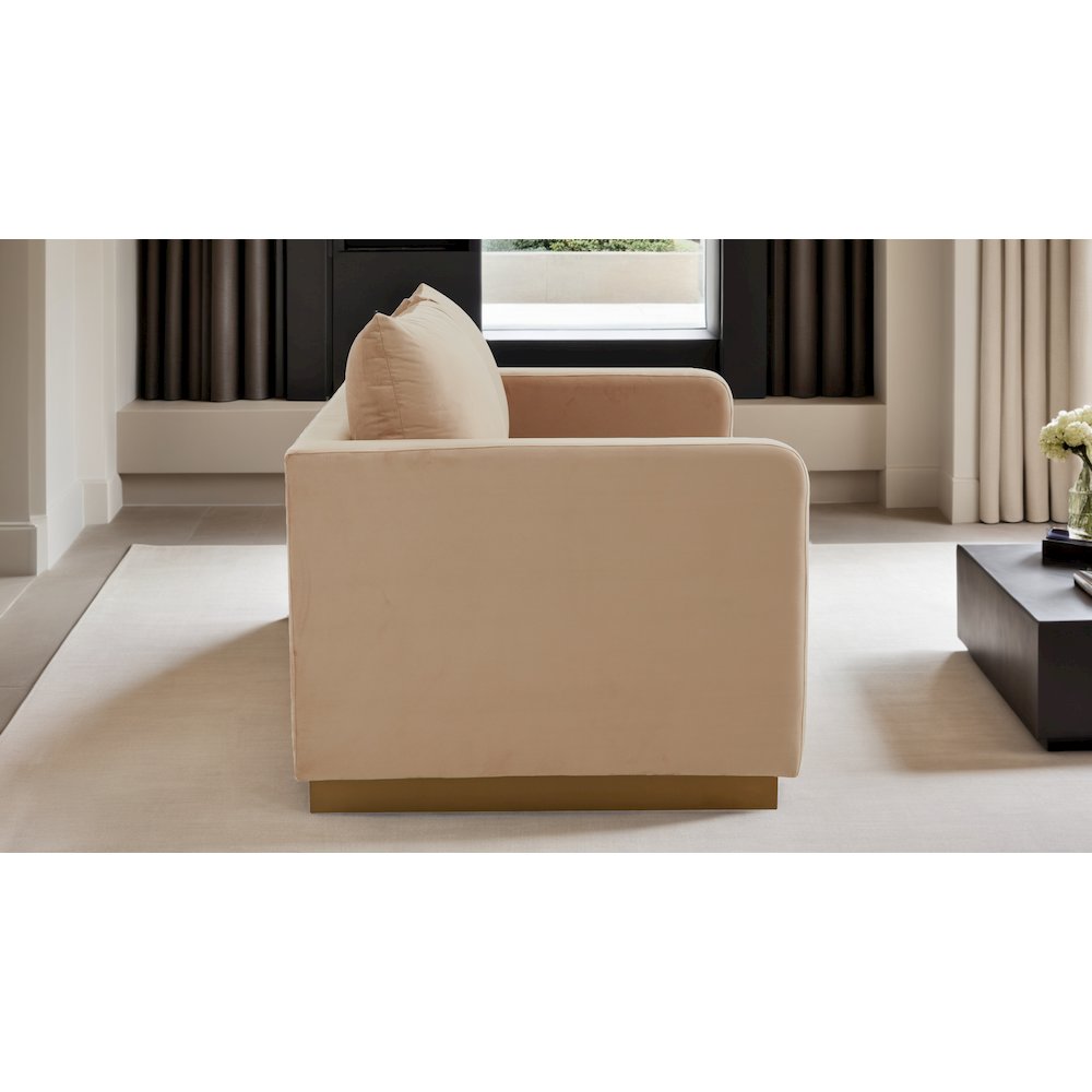 Nervo Modern Mid-Century Upholstered Velvet Loveseat with Gold Frame. Picture 26