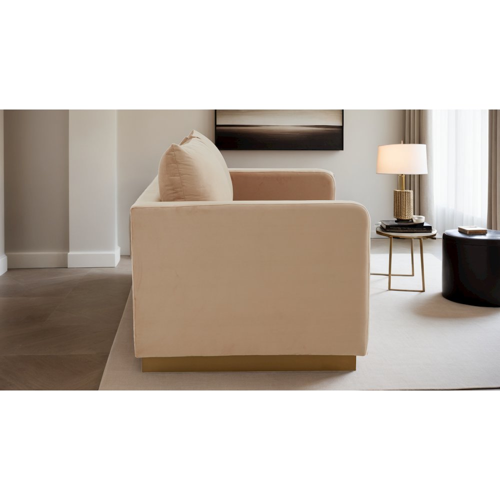 Nervo Modern Mid-Century Upholstered Velvet Loveseat with Gold Frame. Picture 27
