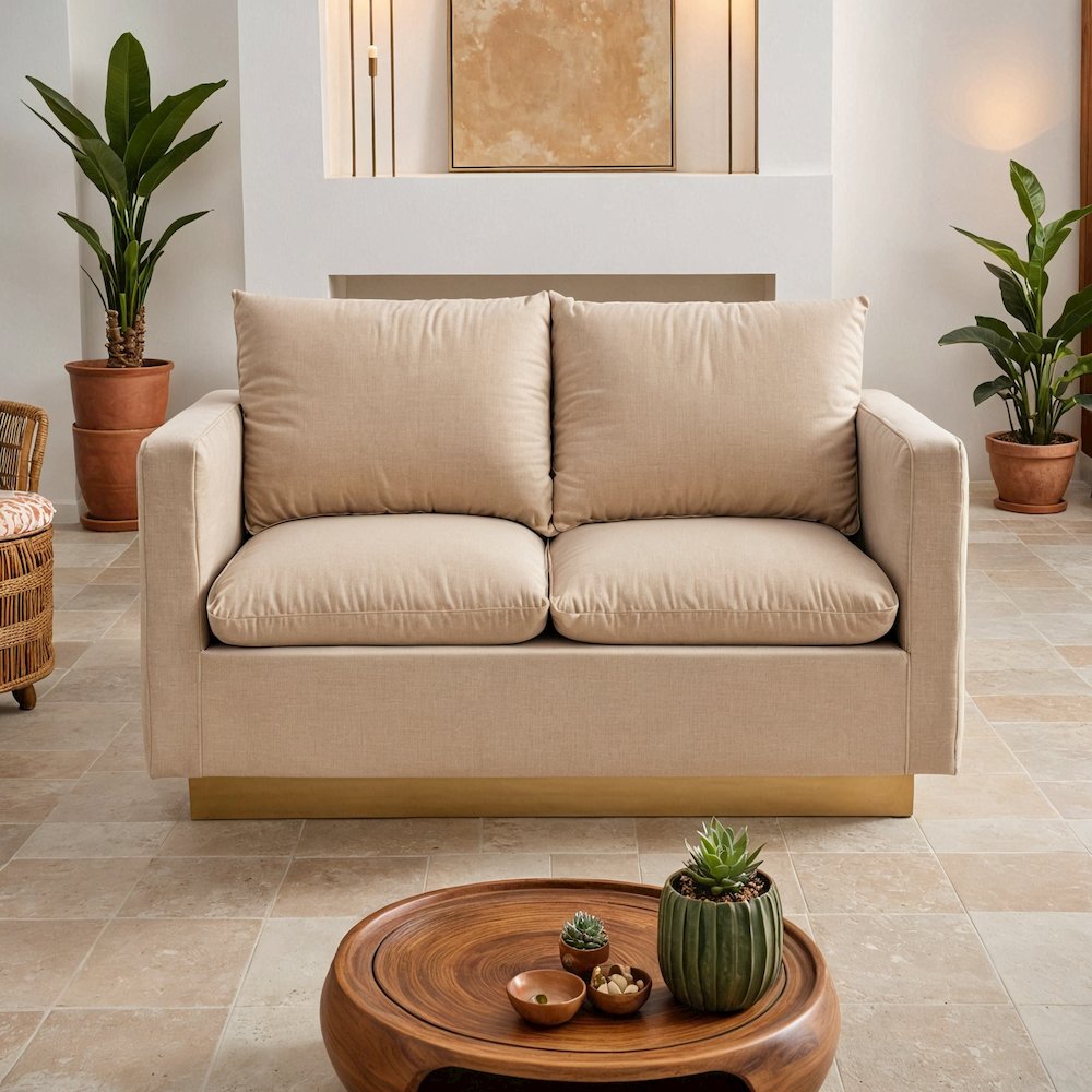 Nervo Modern Mid-Century Upholstered Velvet Loveseat with Gold Frame. Picture 20