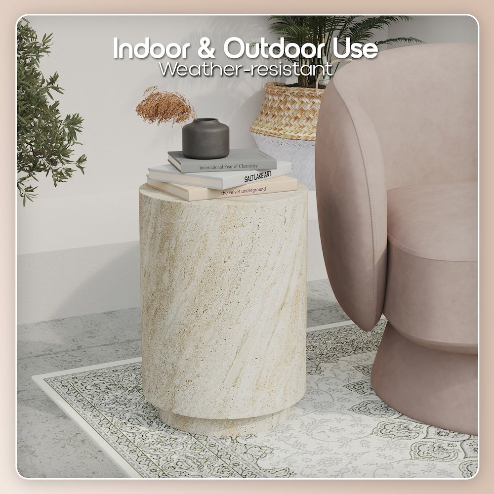 Modern Side End Table Ramble Series In Travertine. Picture 4
