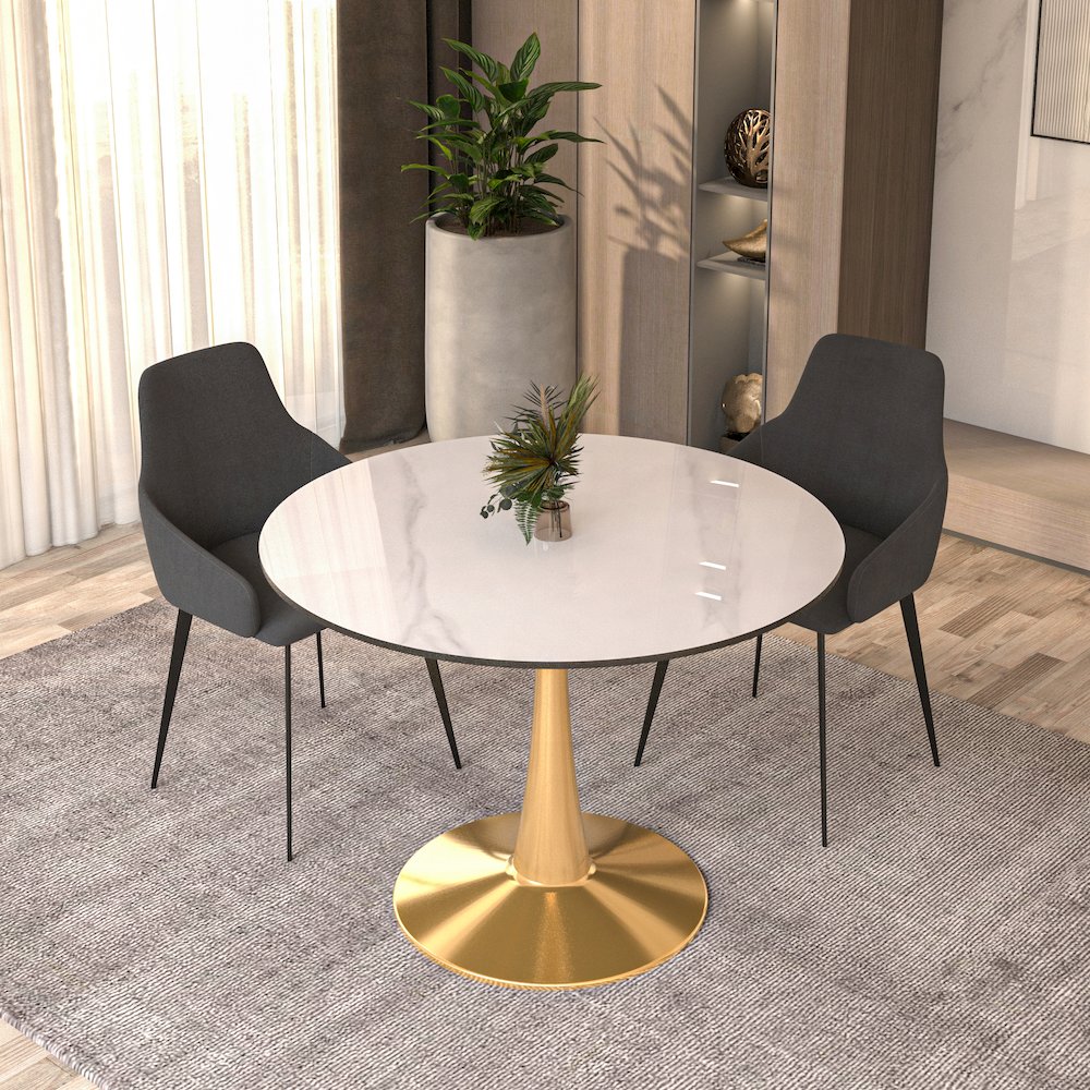 Bristol 40" round dining table Gold base with White Sintered stone Top. Picture 19