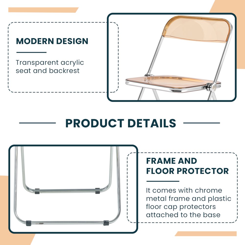 Lawrence Acrylic Folding Chair With Metal Frame. Picture 7