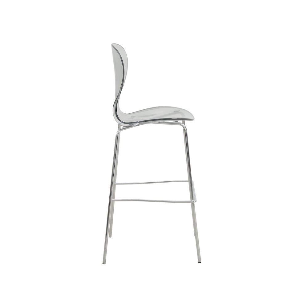 Oyster Acrylic Barstool with Steel Frame in Chrome Finish in Smoke. Picture 5