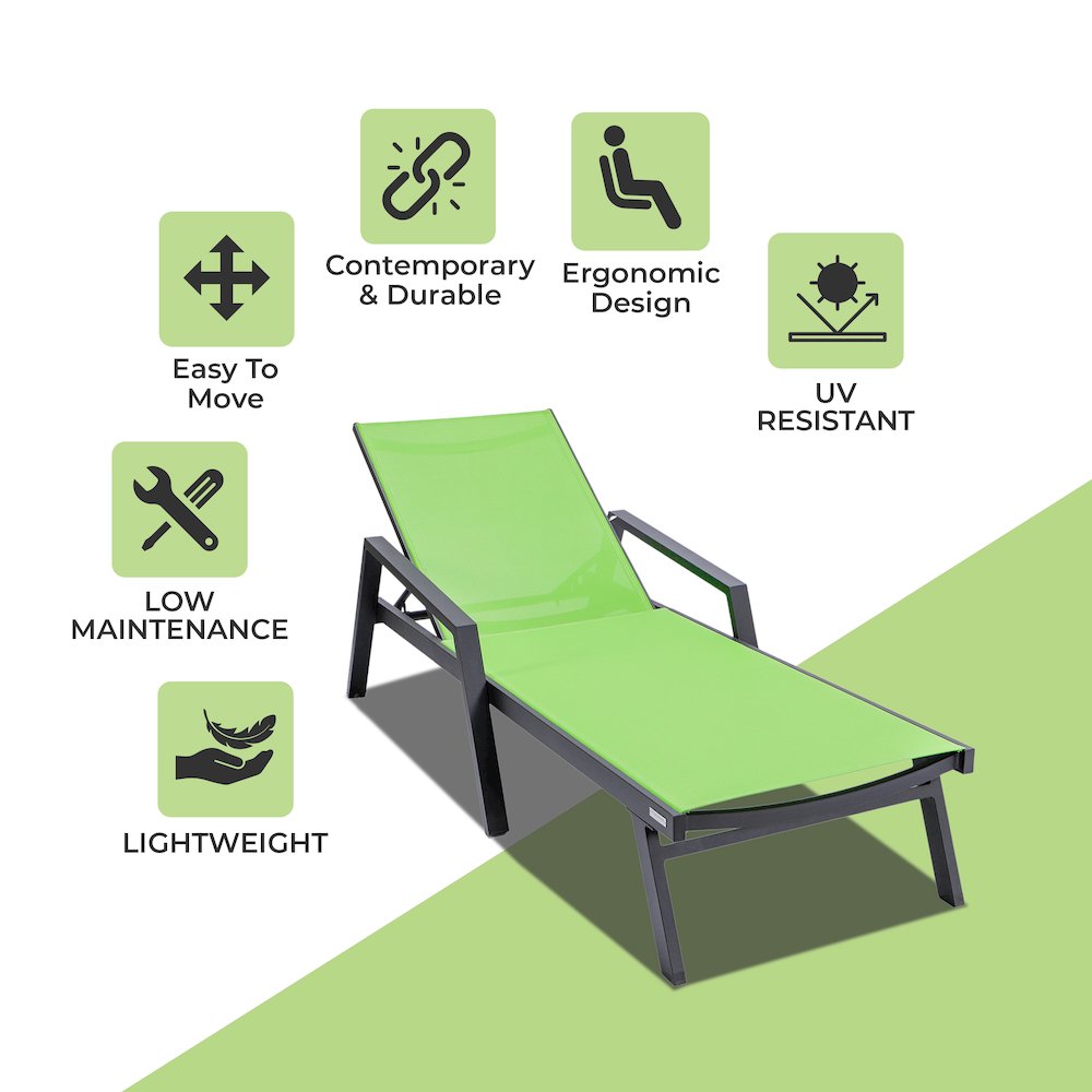 Marlin Patio Chaise Lounge Chair With Armrests in Black Aluminum Frame. Picture 3