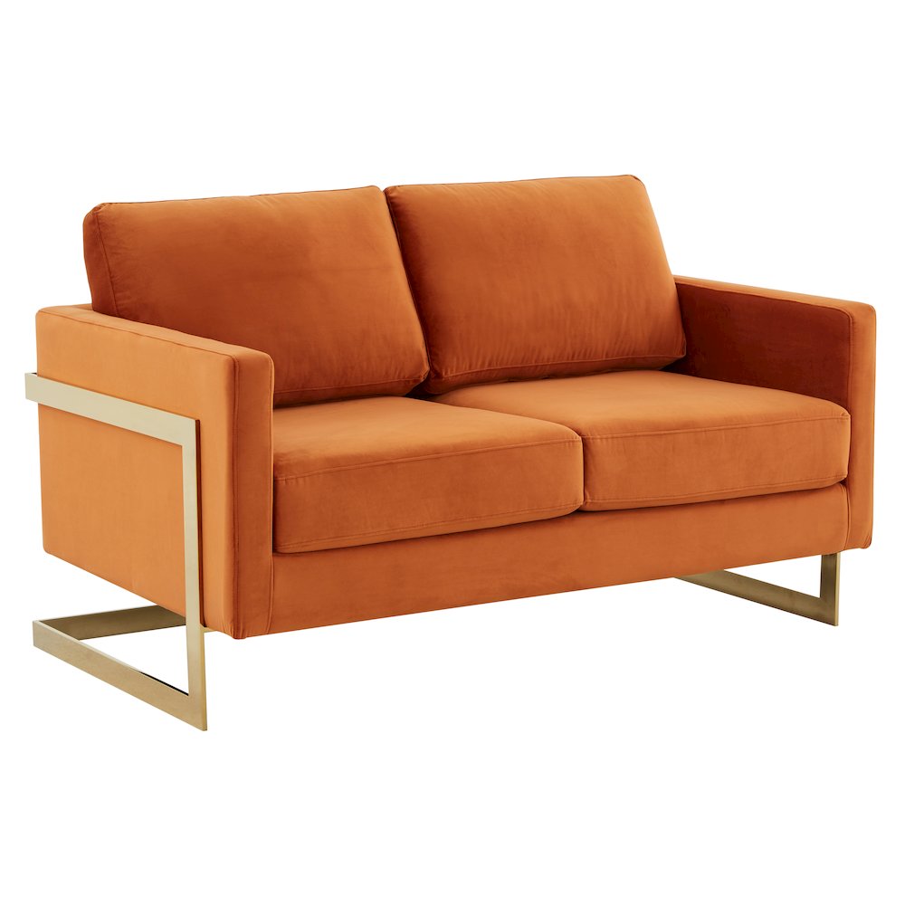 Lincoln Modern Mid-Century Upholstered Velvet Loveseat with Gold Frame. Picture 1