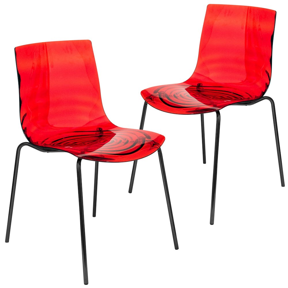 Astor Water Ripple Design Dining Chair in Black Base Trans Red Seat Set of 2. Picture 2
