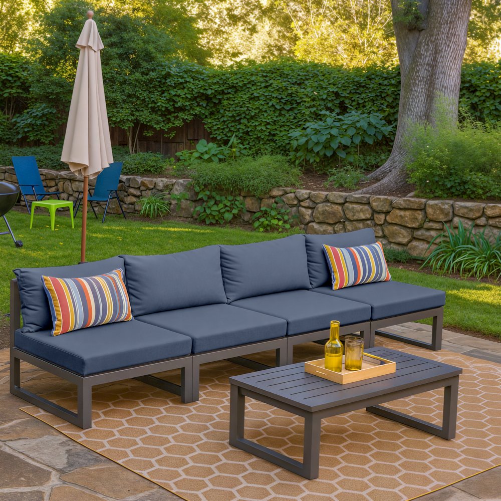 Chelsea 4-Piece Middle Patio Chairs Black Aluminum With Cushions. Picture 13