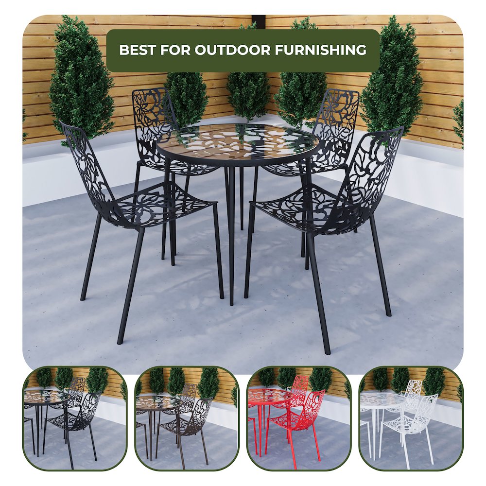 Devon Mid-Century Modern 5-Piece Aluminum Outdoor Patio Dining Set. Picture 25