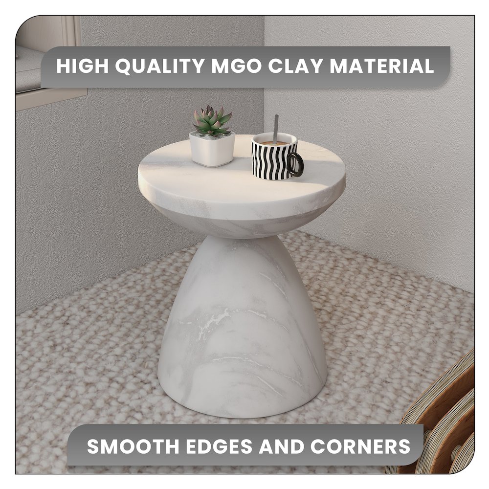 Dune Collection Fiberglass Outdoor Side Table in Marble White. Picture 4