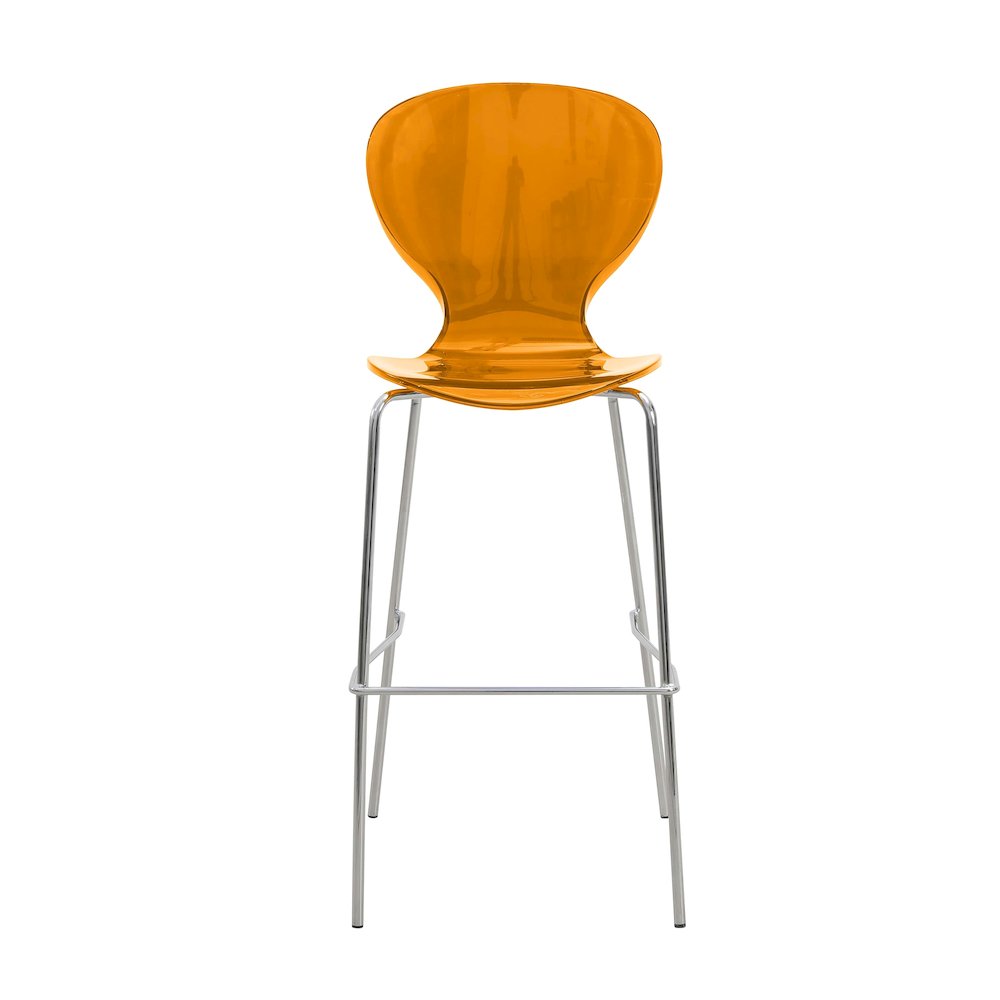 Oyster Acrylic Barstool with Steel Frame in Chrome Finish in Transparent Orange. Picture 6