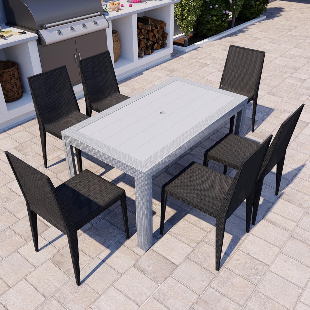 Mace 7-Piece Outdoor Dining Set with Rectangular Table and Stackable Chairs. Picture 15