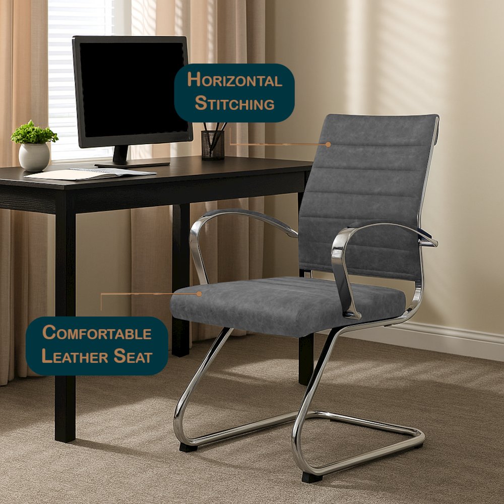 Benmar Home Leather Guest Office Chair in Charcoal. Picture 40