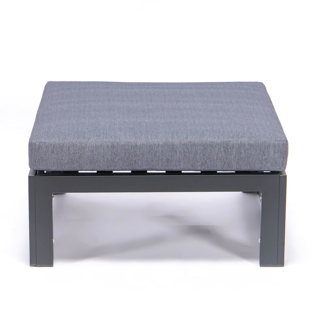 Chelsea Outdoor Patio Black Aluminum Ottomans With Cushions Set Of 2. Picture 4