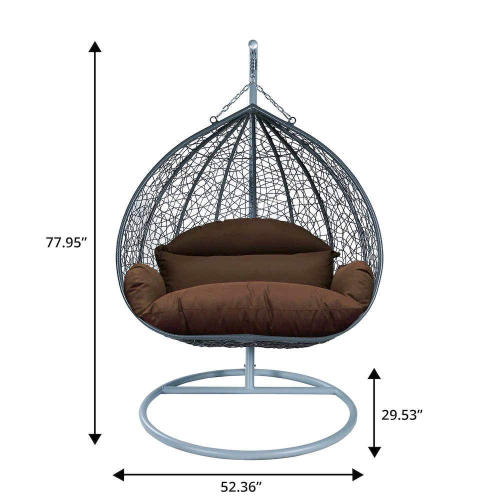 Recluse Collection Modern Outdoor Swing Chair Grey Frame with ES57 Brown Cushion. Picture 12