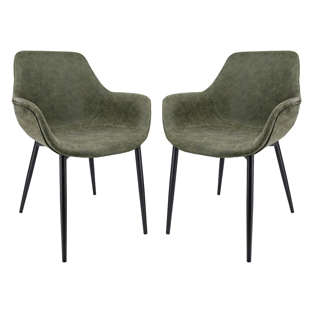 Markley Modern Leather Dining Arm Chair With Metal Legs Set of 2. Picture 1
