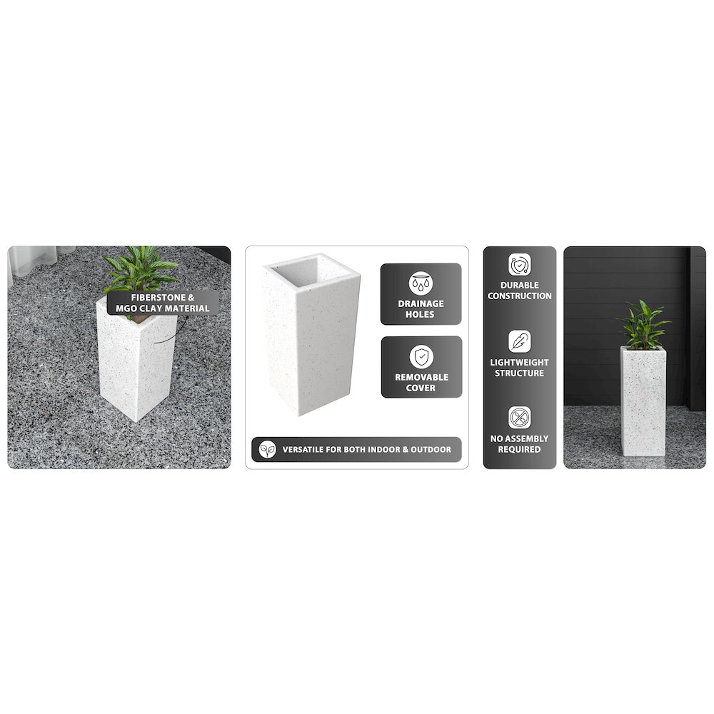 Terra Series Poly Stone Planter in Dotted White 7.9" x 7.9" 19.7" High. Picture 14