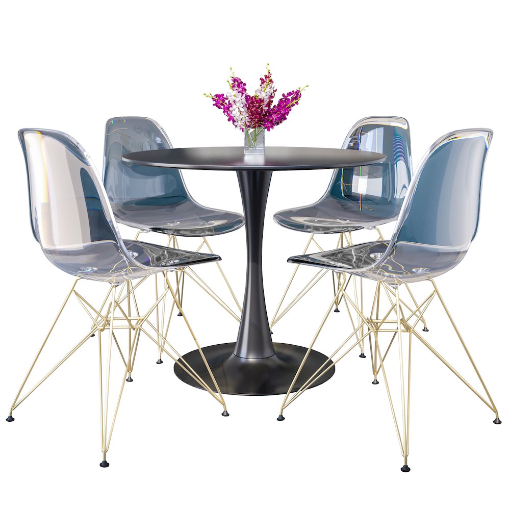 5-Piece Dining Set 35" Round Dining Table in Chrome - Clear. Picture 8