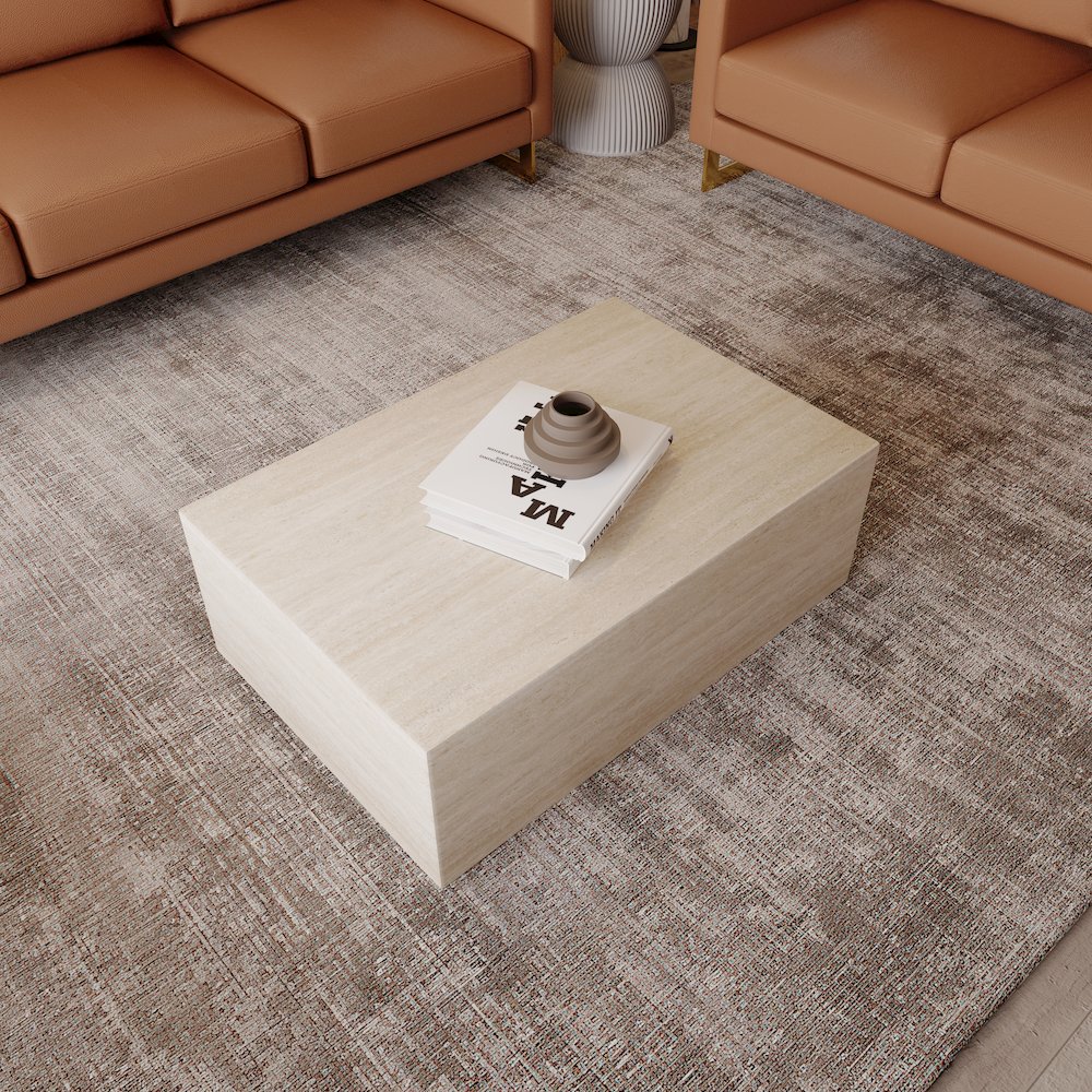 Maya Collection Outdoor/Indoor Coffee Table in Travertine. Picture 7