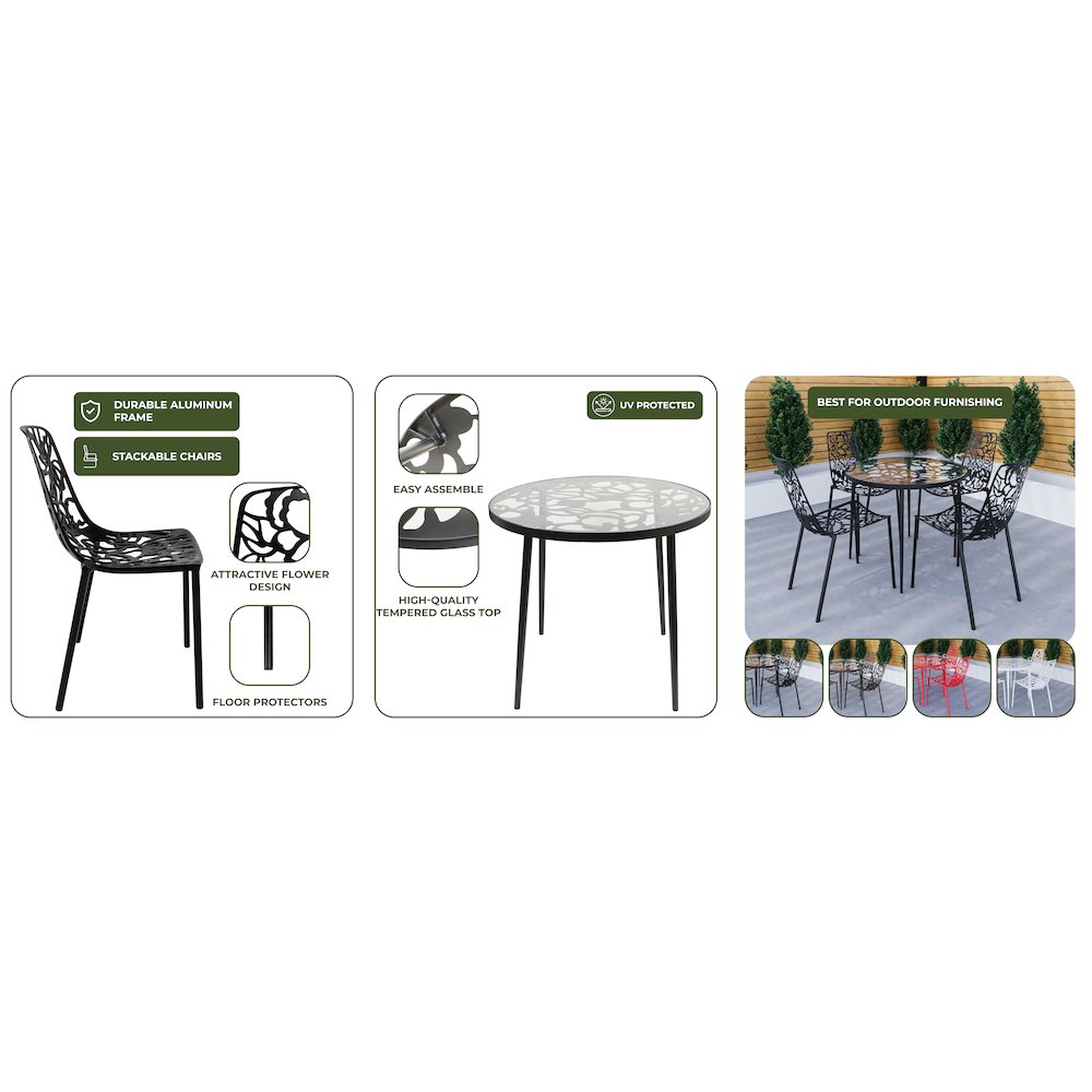 Devon Mid-Century Modern 5-Piece Aluminum Outdoor Patio Dining Set. Picture 24