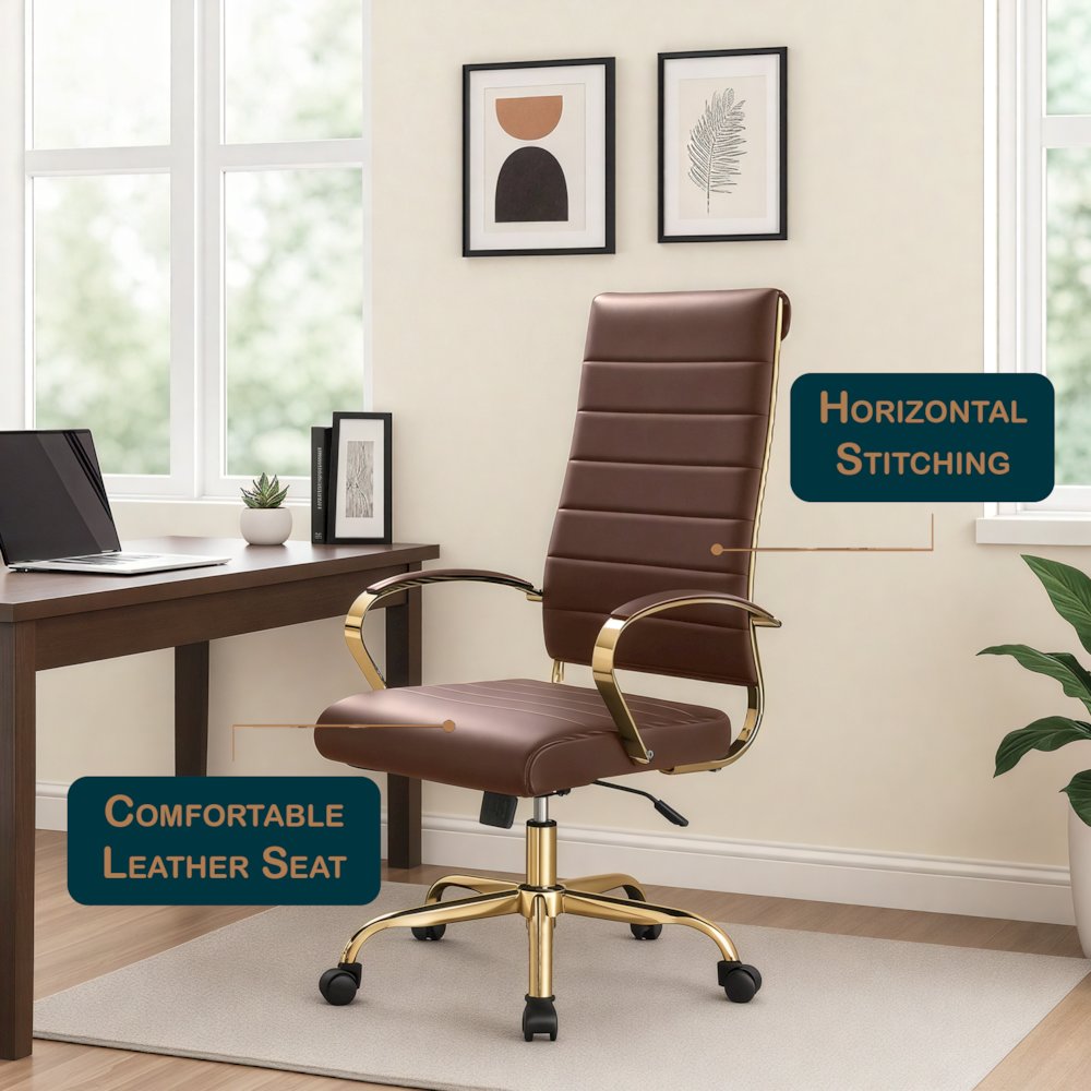 Benmar High-Back Leather Office Chair With Gold Frame. Picture 13