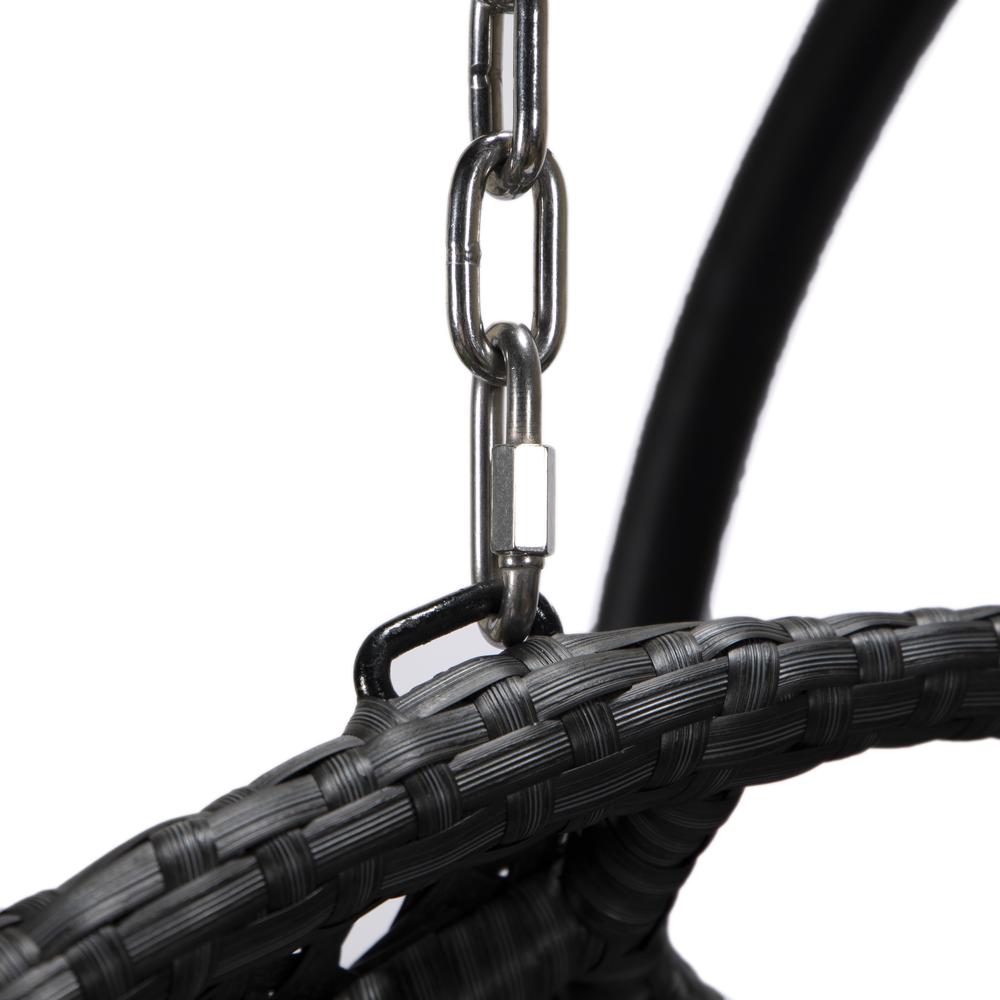 LeisureMod MendozaWicker Hanging 2 person Egg Swing Chair in Charcoal Blue. Picture 6