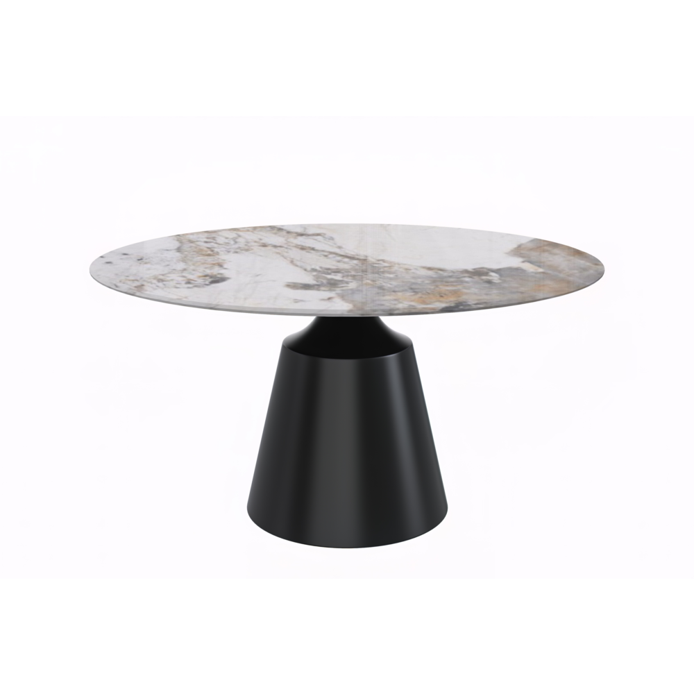 Round Dining Table Black Base with 60 Round Medium Grey Sintered Stone Top. Picture 2
