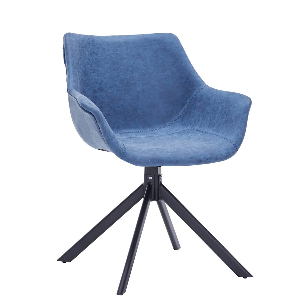 Markley Modern Leather Dining Swival Arm Chair in Light Blue. Picture 10