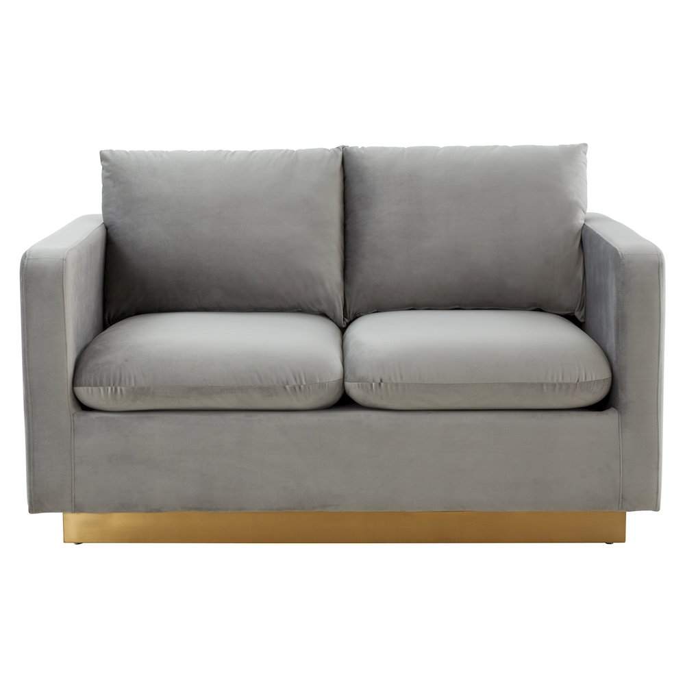 Nervo Modern Mid-Century Upholstered Velvet Loveseat with Gold Frame. Picture 4