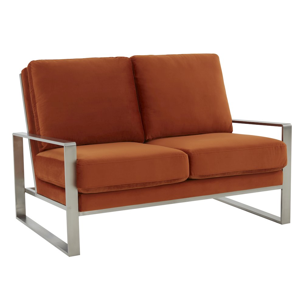 Jefferson Contemporary Modern Velvet Loveseat With Silver Frame. Picture 1