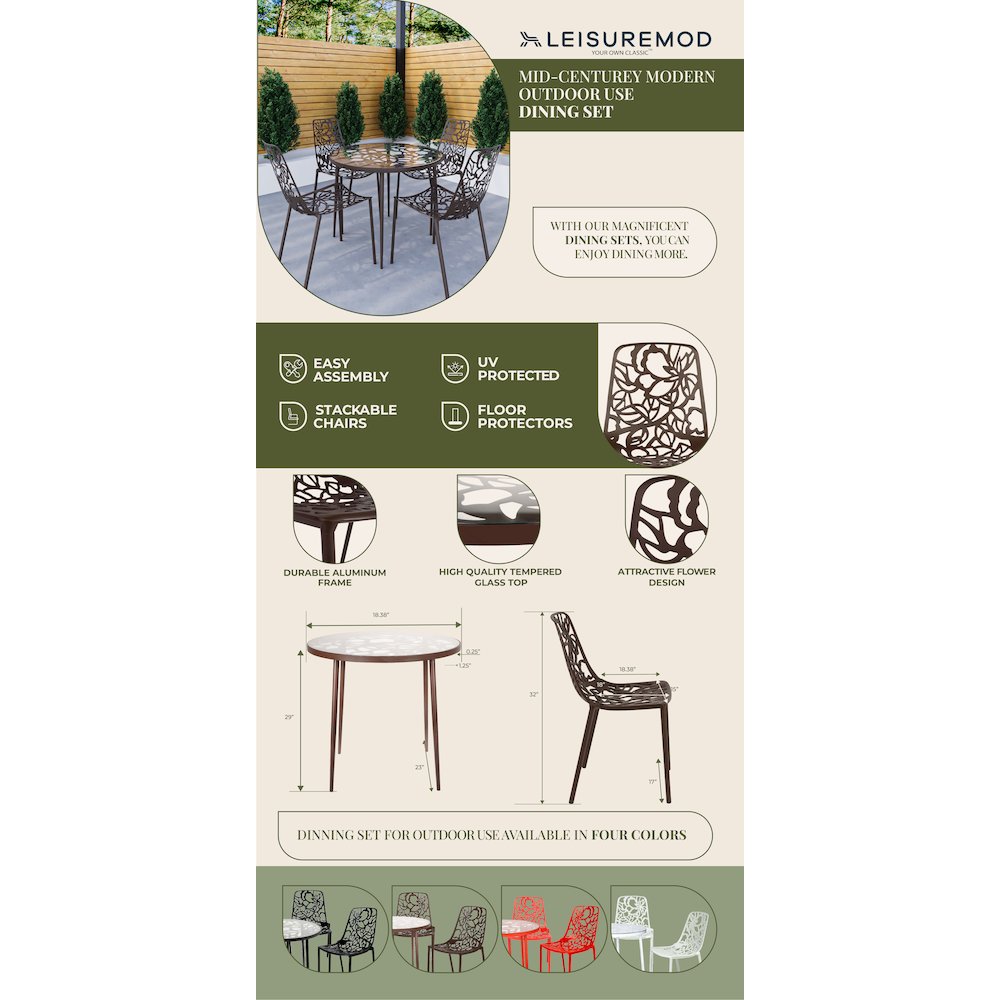 Devon Mid-Century Modern 5-Piece Aluminum Outdoor Patio Dining Set. Picture 20