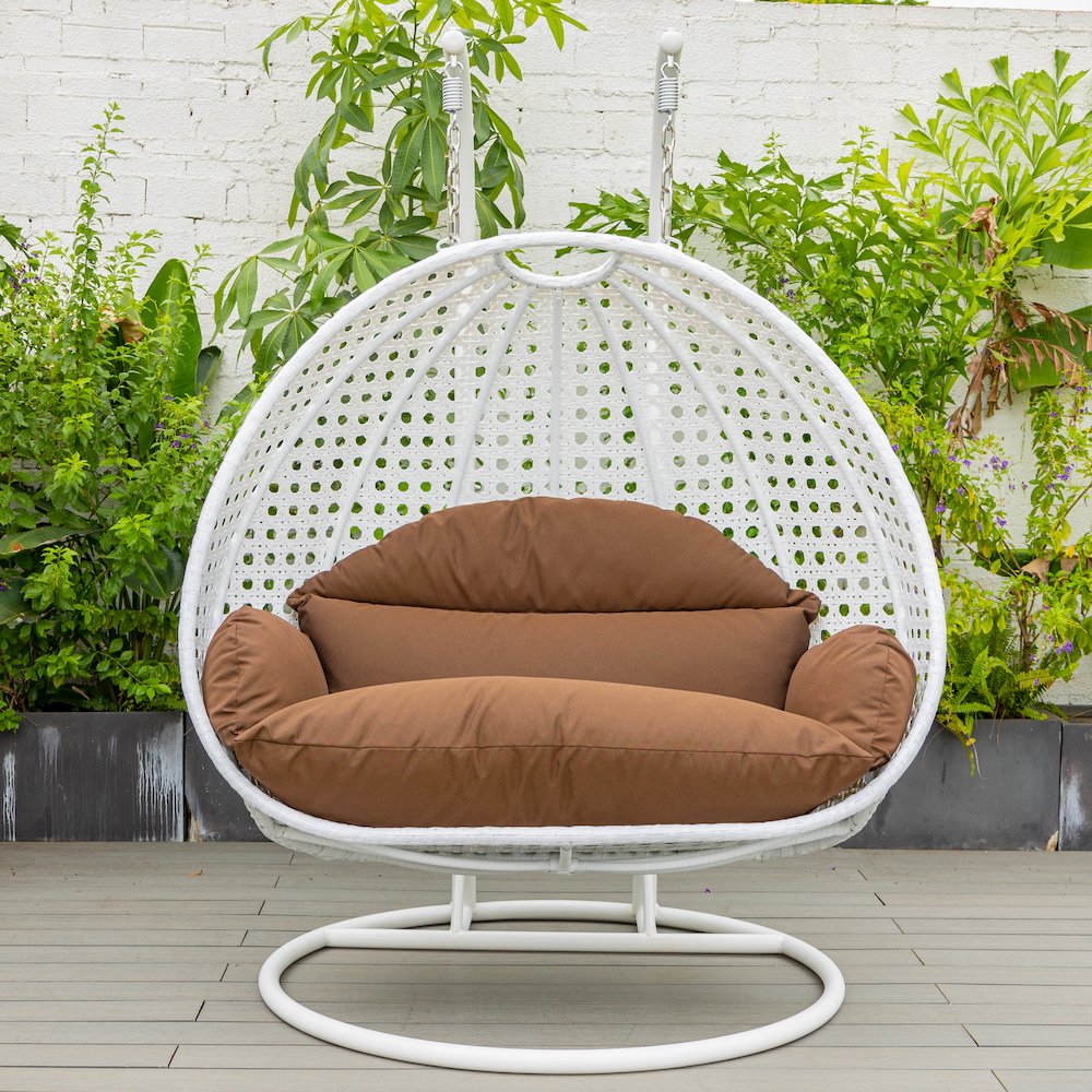 White Wicker Hanging 2 person Egg Swing Chair. Picture 3