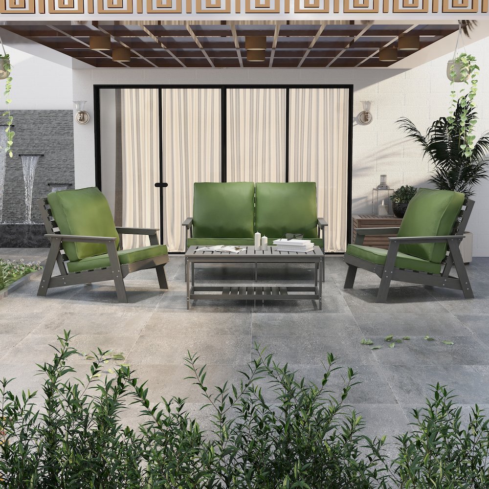 Alpine - Grey Loveseat - Dark Green Cushions. Picture 3