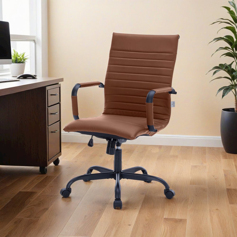 Harris Leather Home High-Back Office Chair in Light Brown With Black Frame. Picture 14
