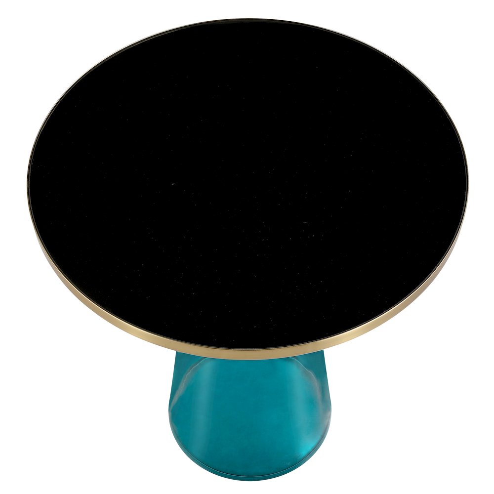 Tully Collection Glass side Table Blue glass, Gold Rim with Black Glass top. Picture 2