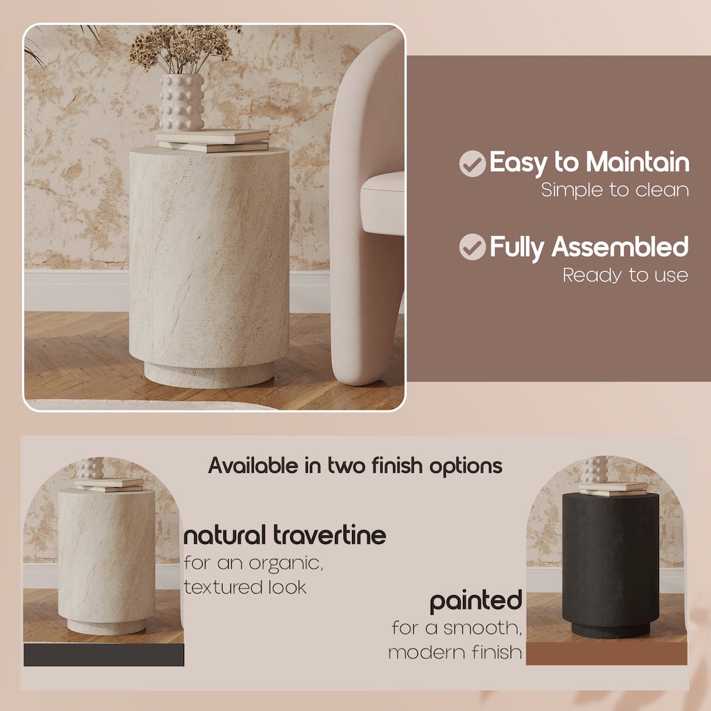 Modern Side End Table Ramble Series In Travertine. Picture 6