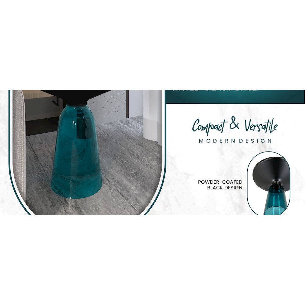 Tully Collection Glass side Table Blue glass, Black Rim with Black Glass top. Picture 26