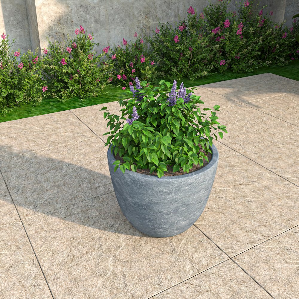 Dahlia Series Poly Stone Planter in Aged Concrete 14.4 Dia, 10.8 High. Picture 15