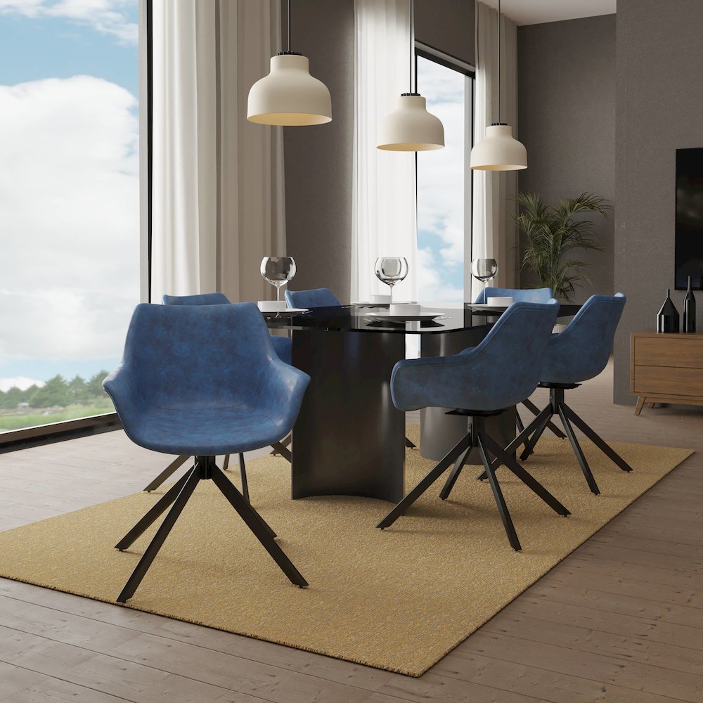 Markley Modern Leather Dining Swival Arm Chair in Light Blue. Picture 3