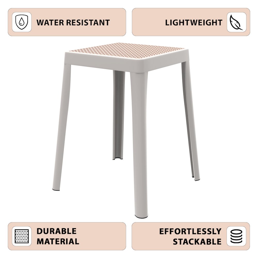 Tresse Series Stackable Poly Stool With Wicker Top 12 in White. Picture 9