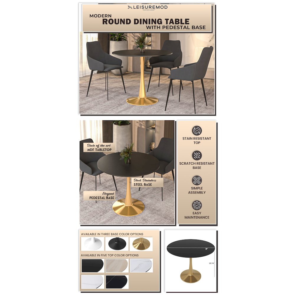 Bristol 31" round dining table Gold Base With Black Top. Picture 13