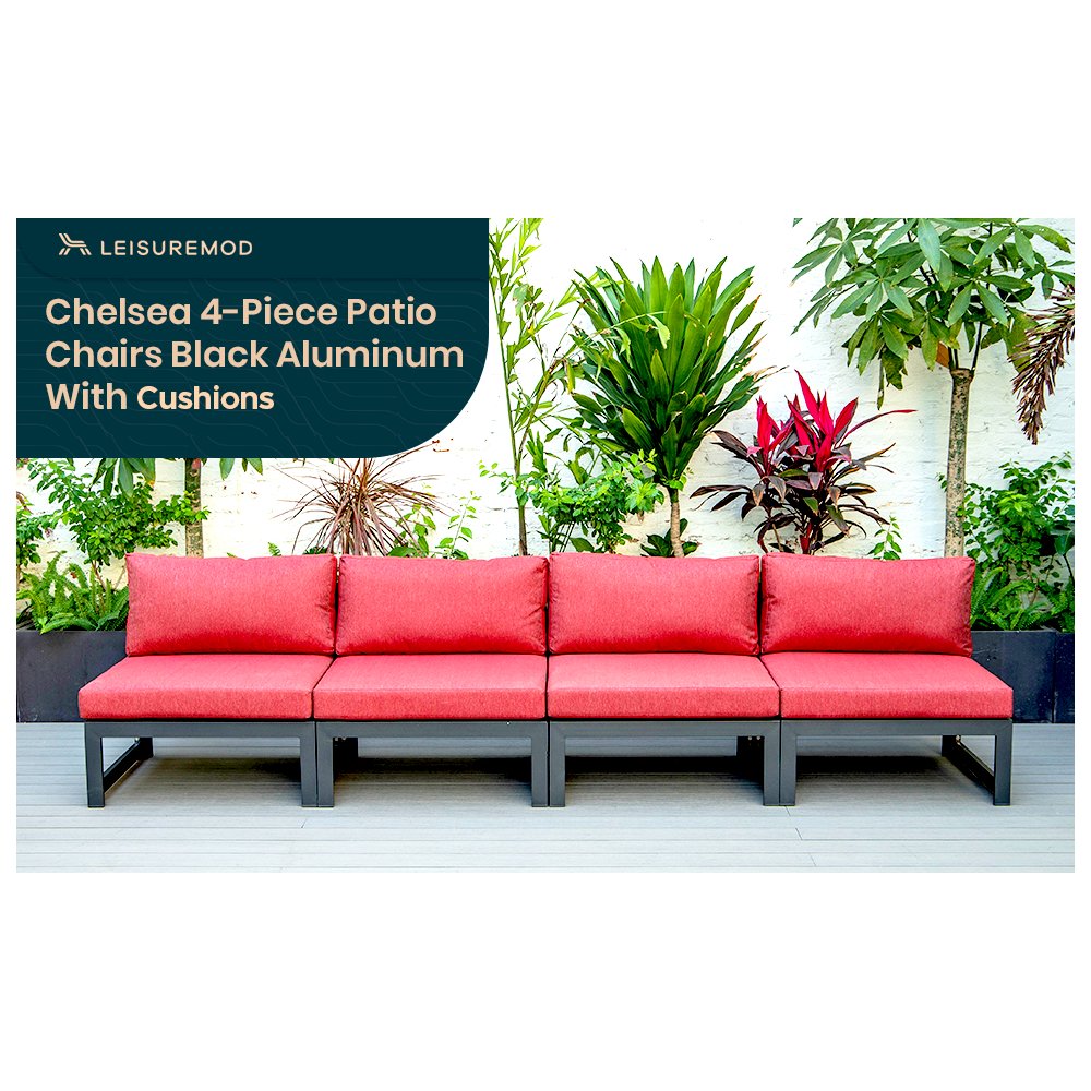 Chelsea 4-Piece Middle Patio Chairs Black Aluminum With Cushions. Picture 2