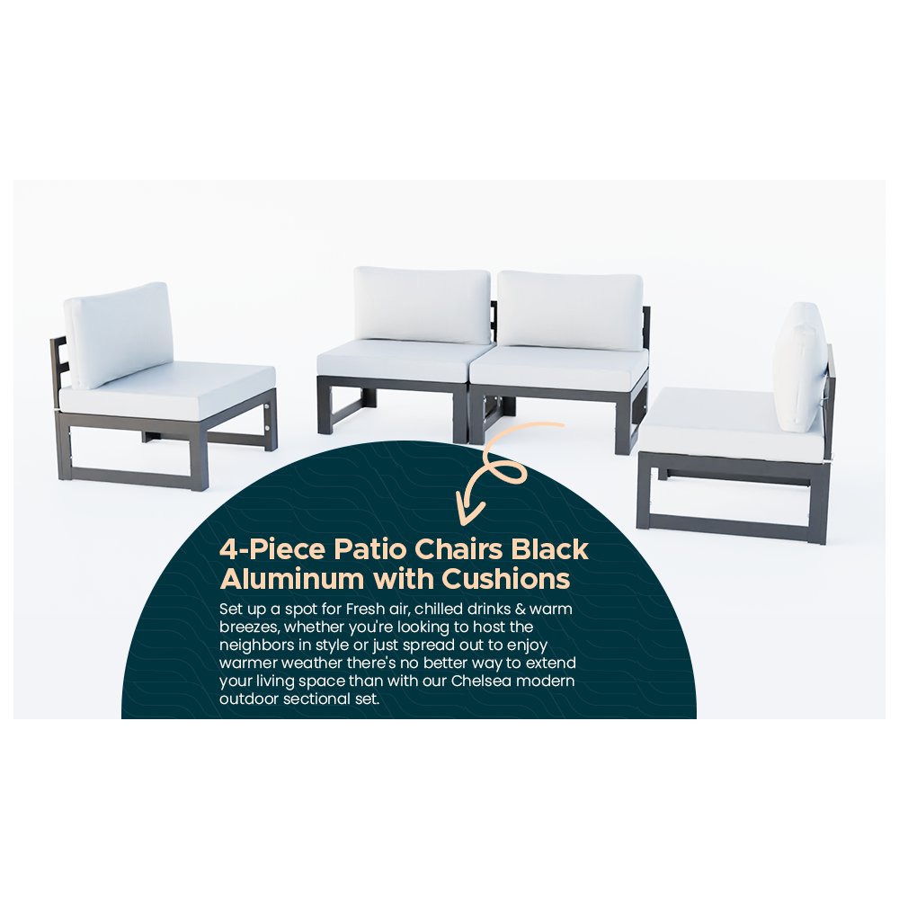 Chelsea 4-Piece Middle Patio Chairs Black Aluminum With Cushions. Picture 2