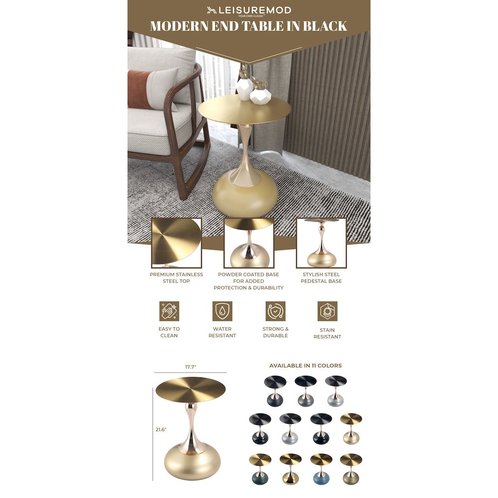 Savoy Collection Modern End Table In Gold With Gold Top. Picture 27