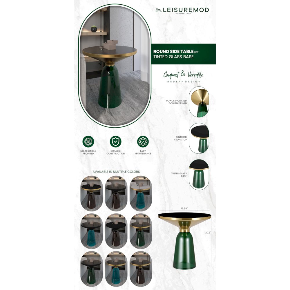Tully Collection Glass side Table Green glass, Gold Rim with Black Glass top. Picture 22
