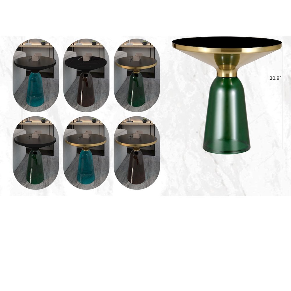 Tully Collection Glass side Table Green glass, Gold Rim with Black Glass top. Picture 21