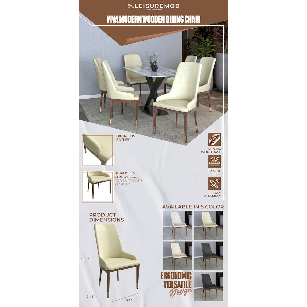 Viva Collection Modern Wooden Dining Chair in Cream Set of 4. Picture 2